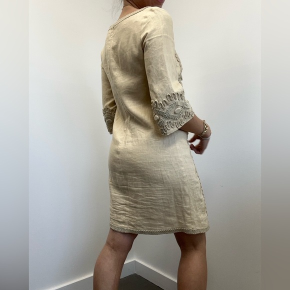 Anthropologie ECI New York 100% Linen Soutache Embroidered Shift Dress Size 2 - Picture 3 of 12